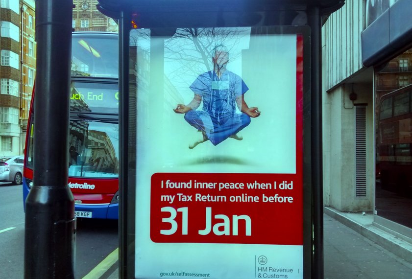 Man doing Yoga, Campaign for self-assessment in 2015