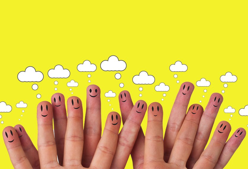 Happy group of finger smileys with social network icon
