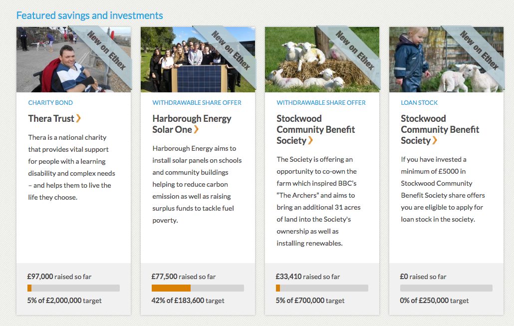 Screenshot from website Ethex