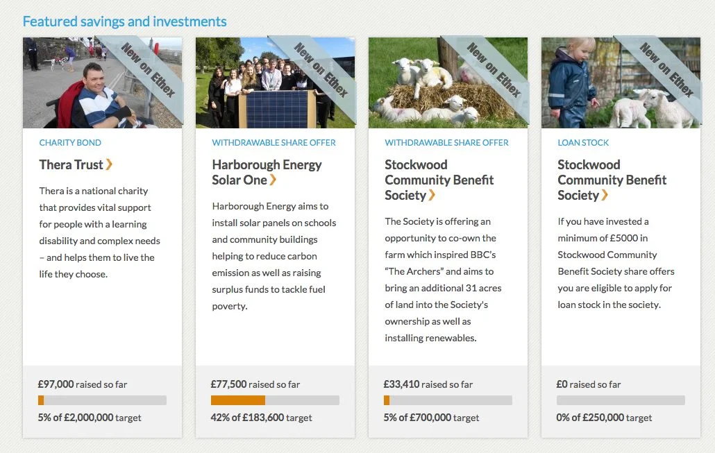 Screenshot from website Ethex