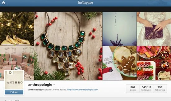 anthropologie Instagram account