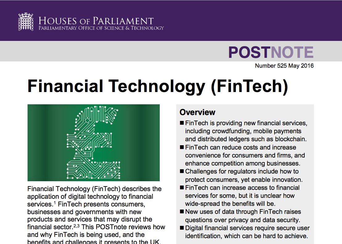 Financial Technology (FinTech) Houses of Parliament