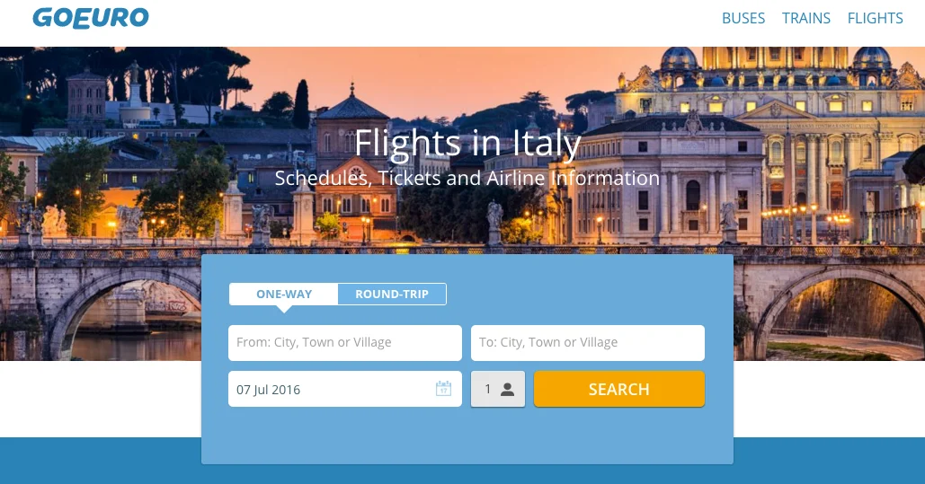 Screenshot of website goeuro.com