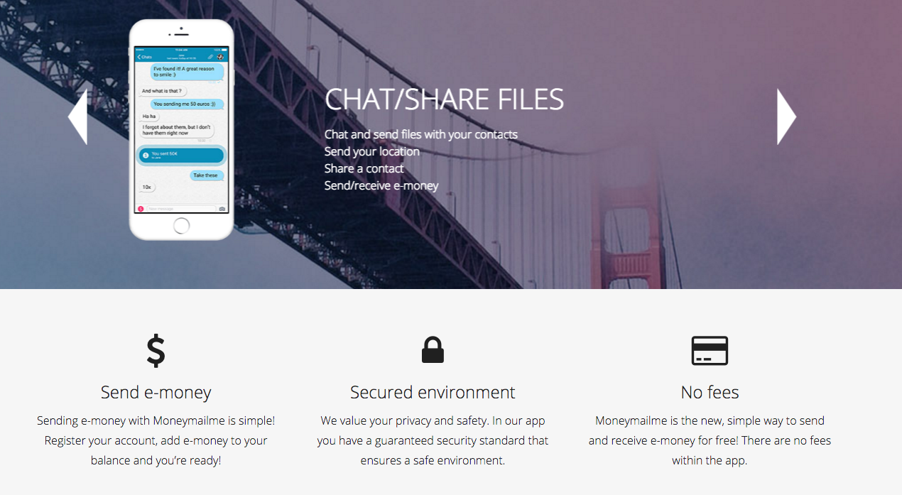 Moneymailme Chat, send and receive e-money secure, instant and free