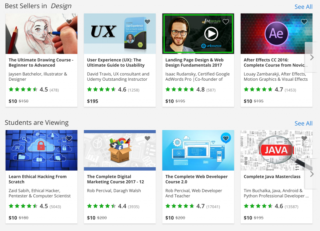 Udemy's best seller courses in Design