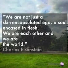 “We are not just a skin-encapsulated ego, a soul encased in flesh. We are each other and we are the world.” Charles Eisenstein