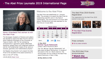 Screenshot of website of Abel Prize, a prestigious award to Mathematicians.