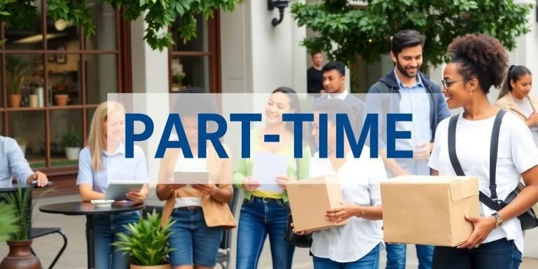 People working different part-time jobs in a lively setting.