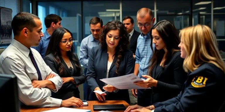 FBI professionals collaborating in an office environment.