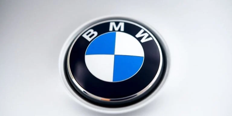 Close-up of BMW logo on a car.