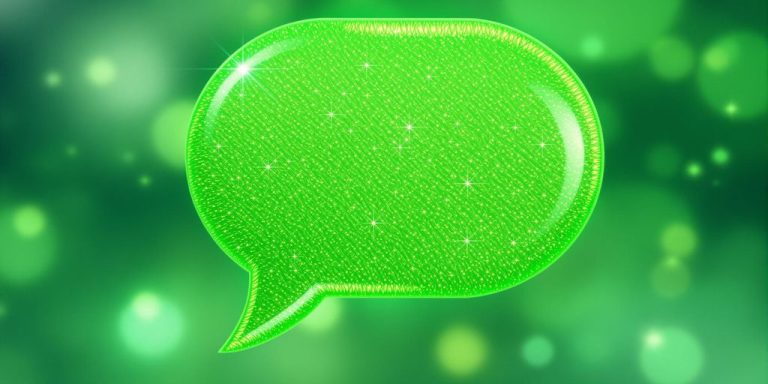 Bright green chat bubble with emerald accents on background.