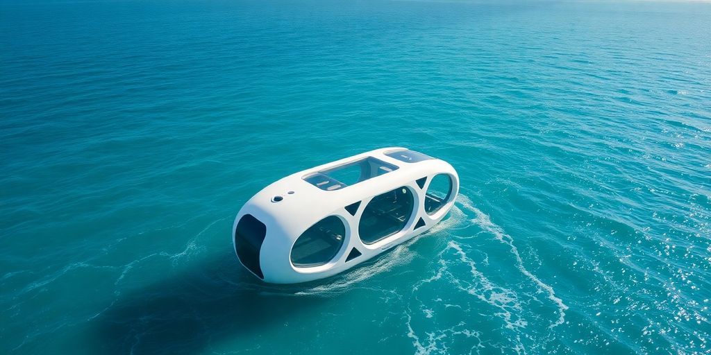 Desalination pods in ocean near California coastline.