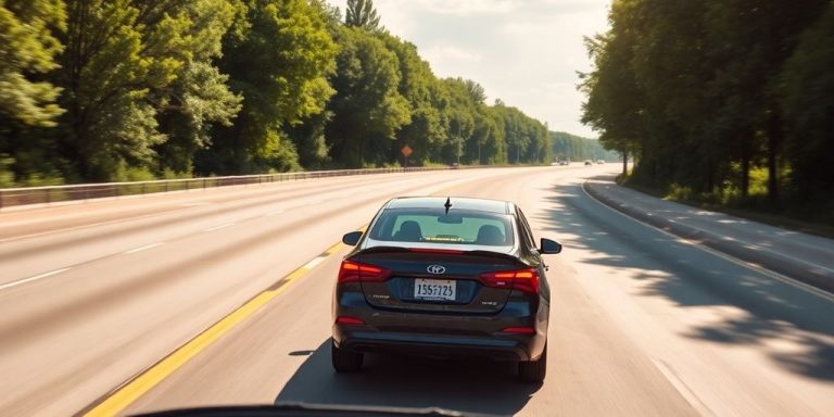 Car with intelligent speed assistance on a sunny highway.
