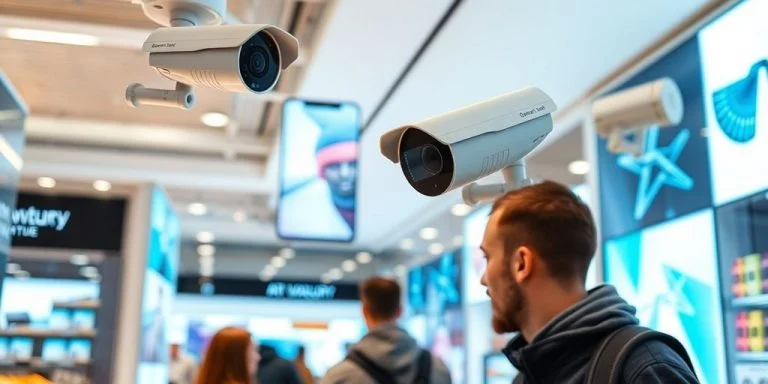 AI technology monitoring shoppers in a retail store.