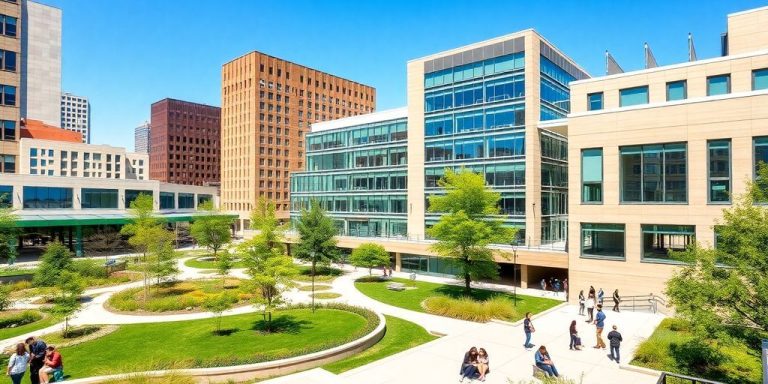 Chicago Illinois Institute of Technology campus with students.