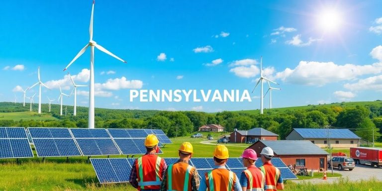 Workers collaborating on renewable energy projects in Pennsylvania.
