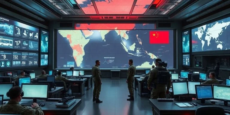 Military command center with advanced technology and strategy.
