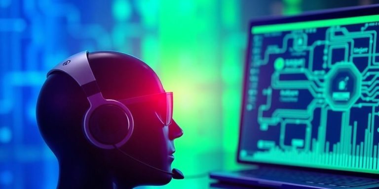 Futuristic brain-computer interface with digital connections.