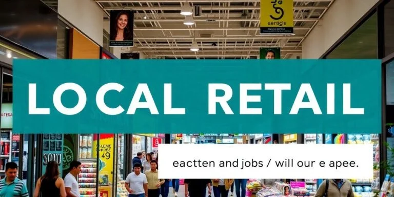 Vibrant retail scene with diverse stores and shoppers.