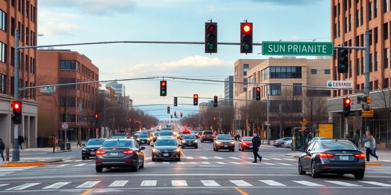 AI-powered traffic lights managing city traffic flow.