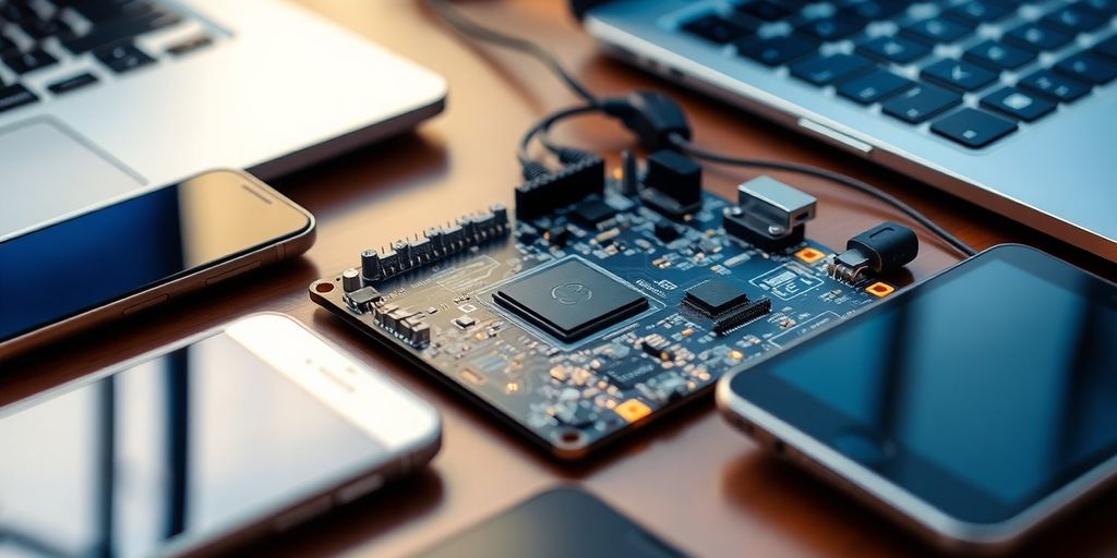 Close-up of a circuit board with electronic components.