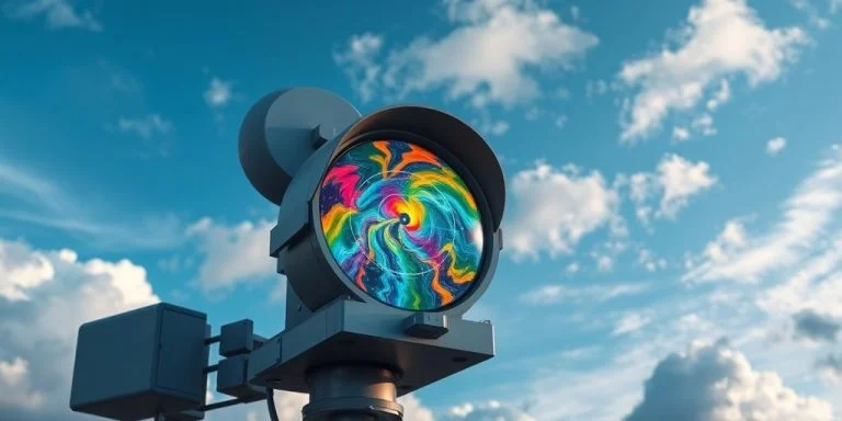 Advanced radar detecting weather patterns in a dramatic sky.