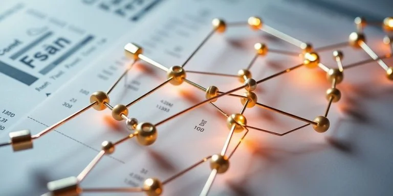 Blockchain links over financial documents representing transparency.