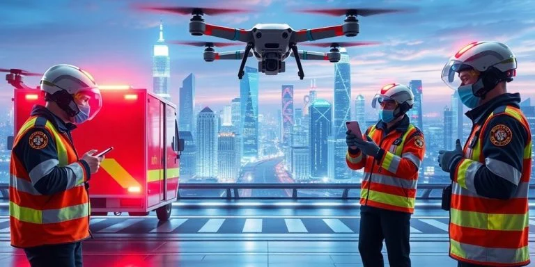 AI technology aids emergency responders in dynamic urban setting.