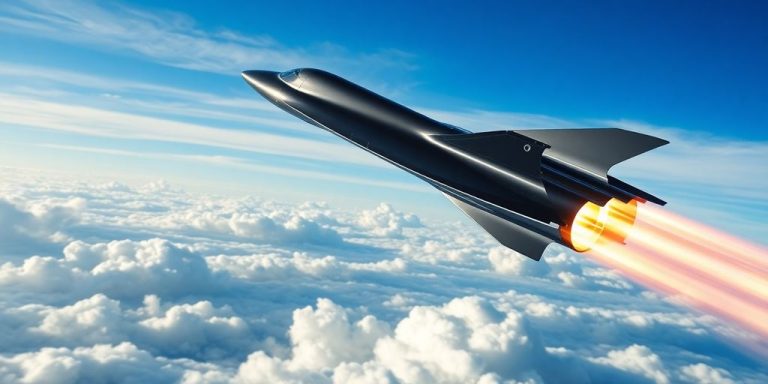 Hypersonic vehicle with flames during scramjet engine test.