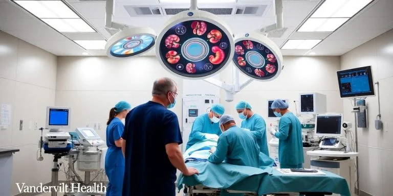Medical team performing kidney transplant surgery at Vanderbilt Health.