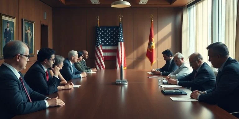 Executives in a boardroom discussing tech acquisition concerns.