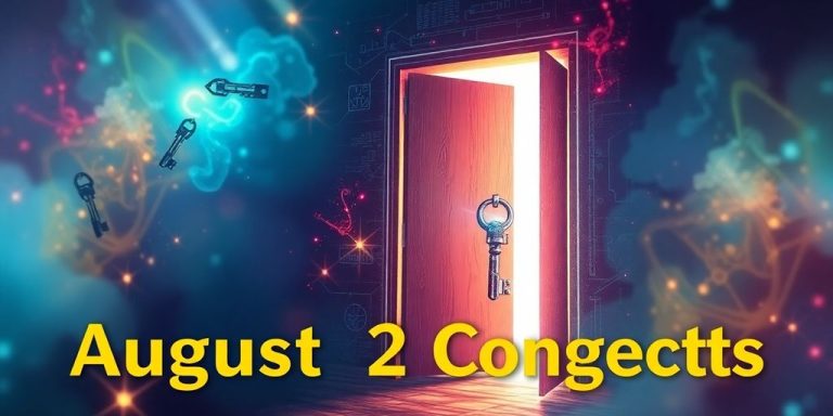 Key unlocking a glowing door with mysterious clues.