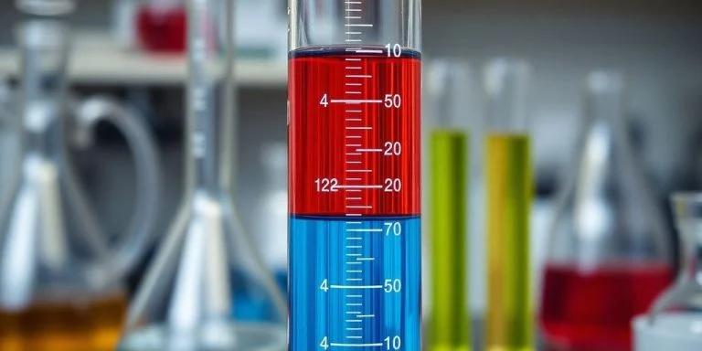 Graduated cylinder measuring volume in metric units.