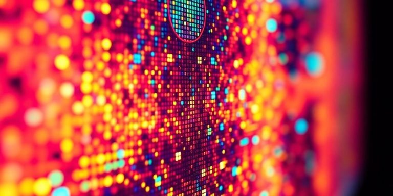 Close-up of a vibrant nanoparticle-enhanced display screen.