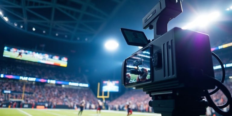 High-tech camera at an NFL game on the field.