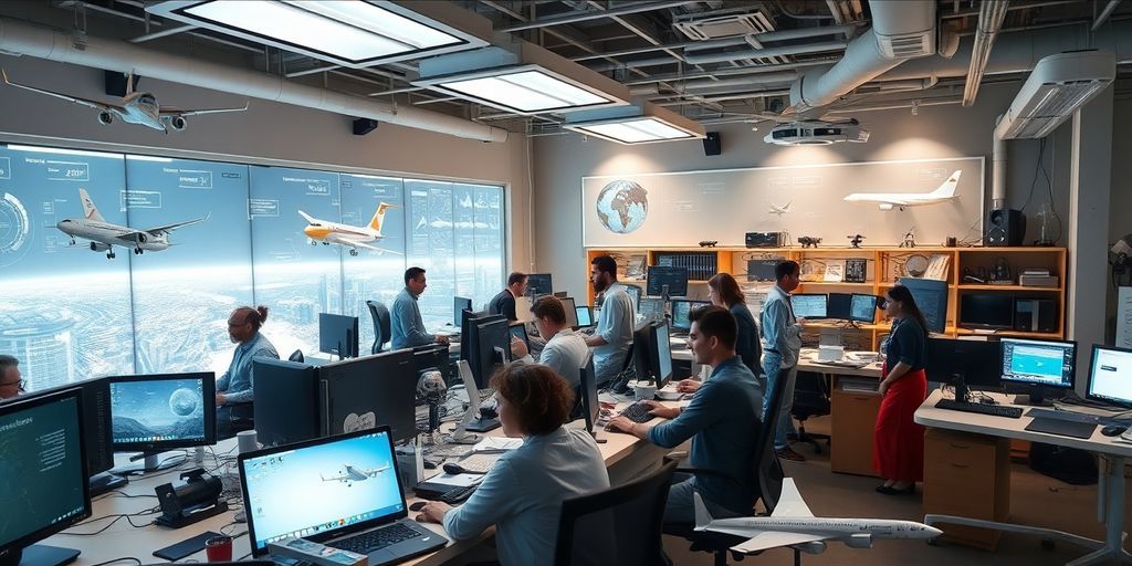 Diverse team working in a high-tech research environment.