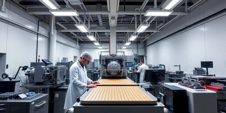 Engineers at a semiconductor facility working on A14 process.