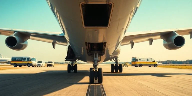 Aircraft on runway with emergency vehicles in attendance.