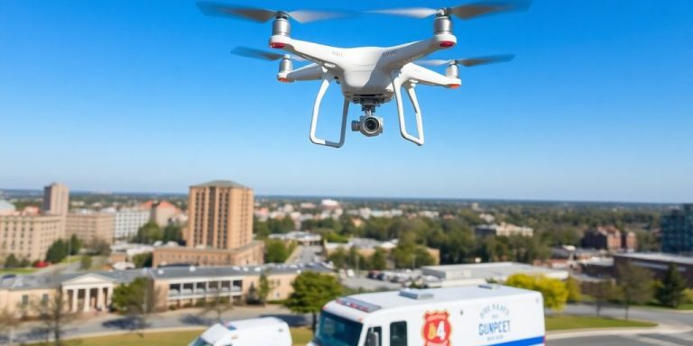 Drone over Dunwoody assisting police emergency response.