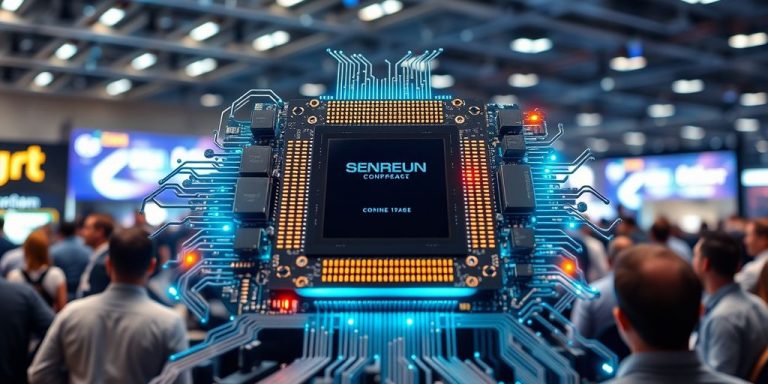 Semiconductor chip at a technology symposium.