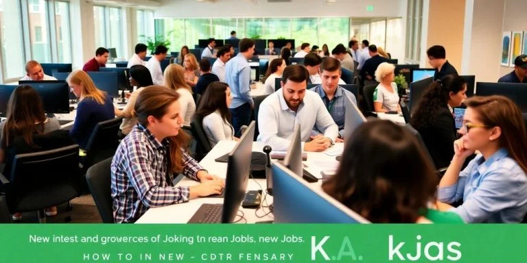 Diverse employees collaborating in a modern office setting.