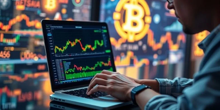 Person analyzing blockchain data on a laptop.