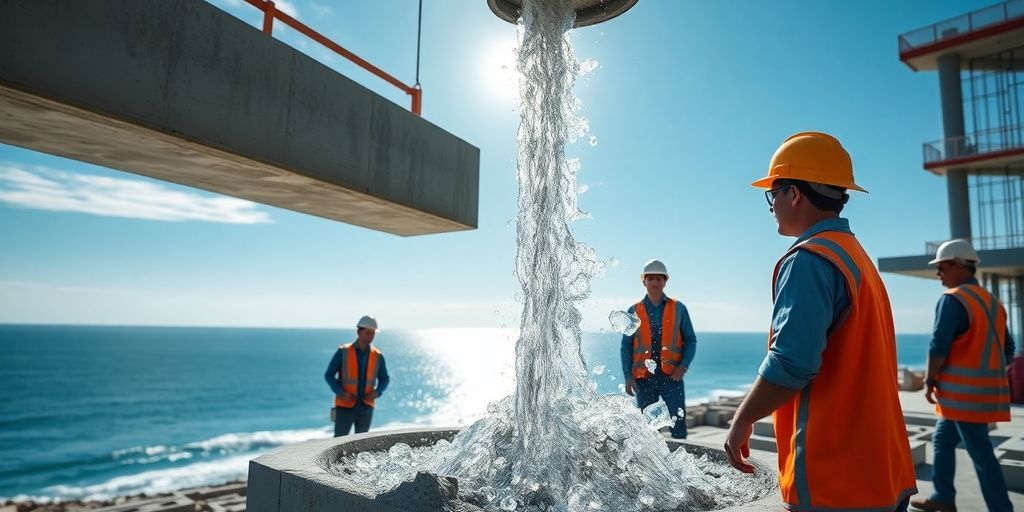 Concrete being mixed with seawater and CO2 at a site.