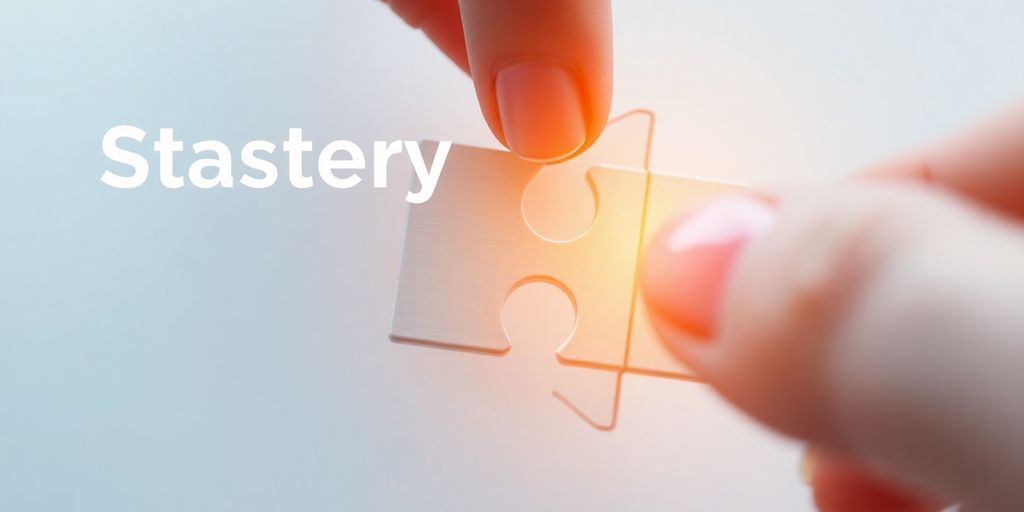 Close-up of a hand placing a puzzle piece.