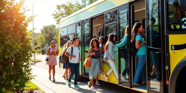 Students boarding a modern school bus in Virginia Beach.
