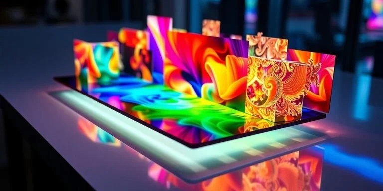 Ultra-thin display revealing multiple vibrant hidden images.