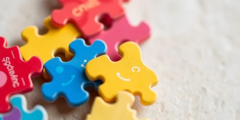 Colorful interconnected puzzle pieces fitting together harmoniously.