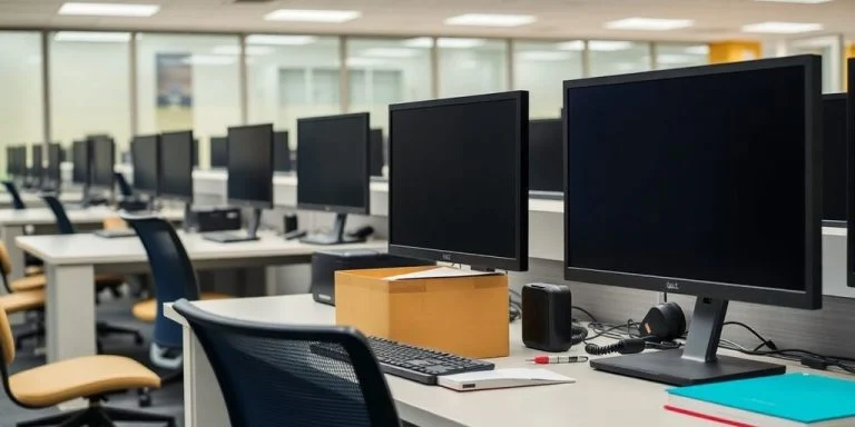 Empty office desks indicating job cuts at Walmart.