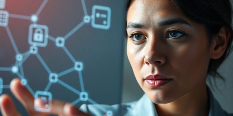 Professional working with blockchain technology.