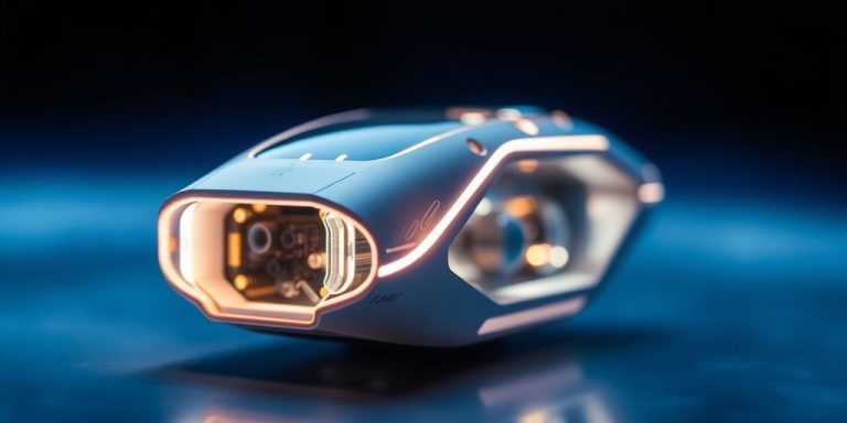 New technology glowing, futuristic, sleek design.